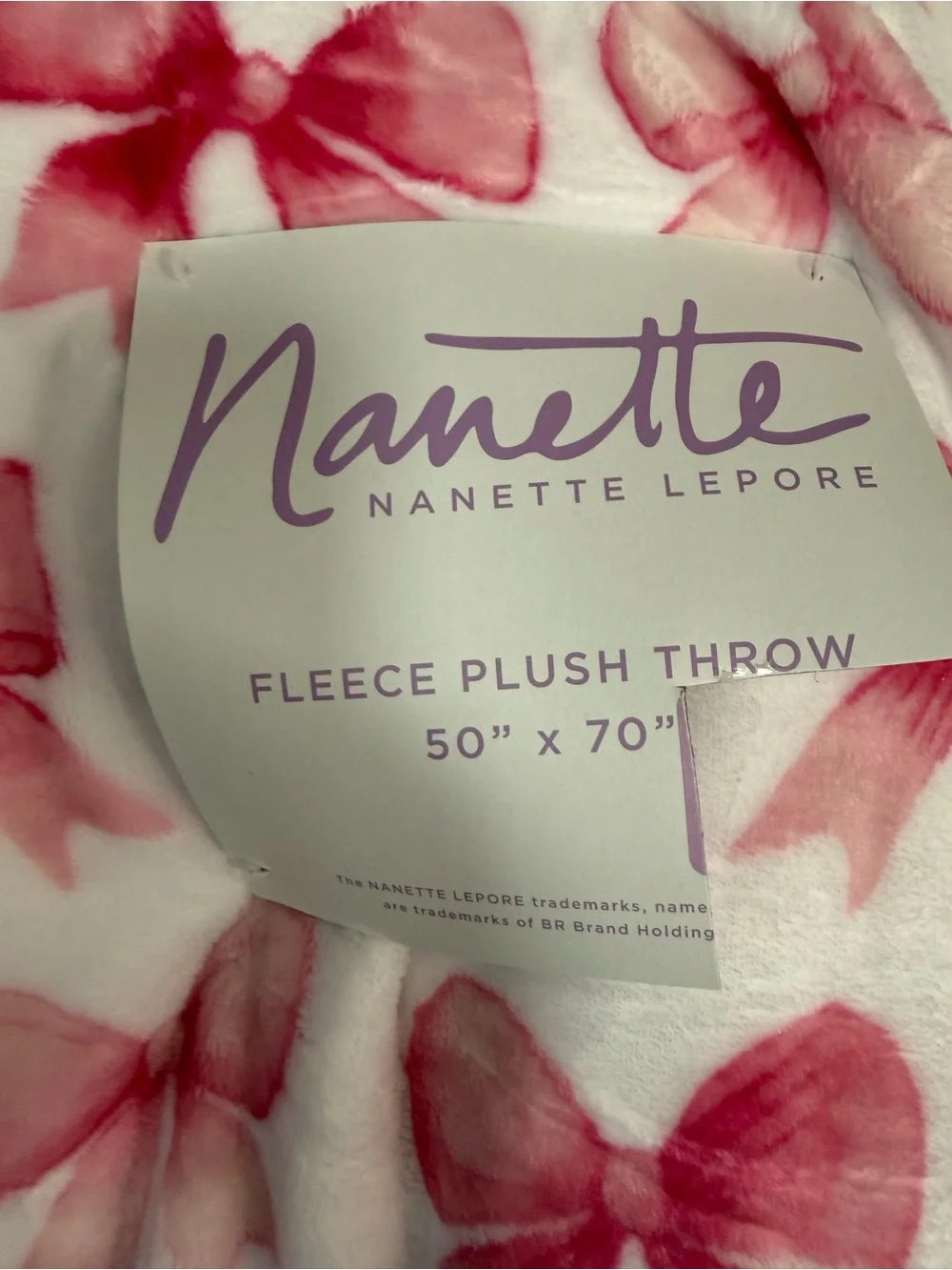 Nanette Lepore Fleece Throw with Pink Bow Print. 50x70